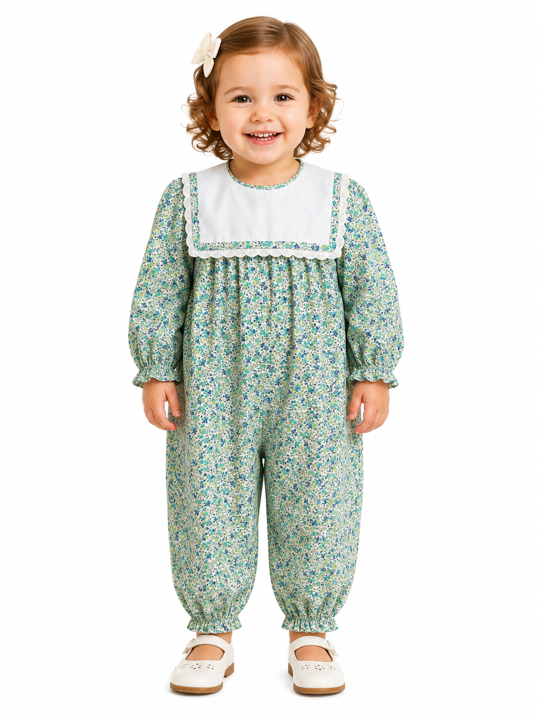 Girl's Blue/Green Smock Jumpsuit