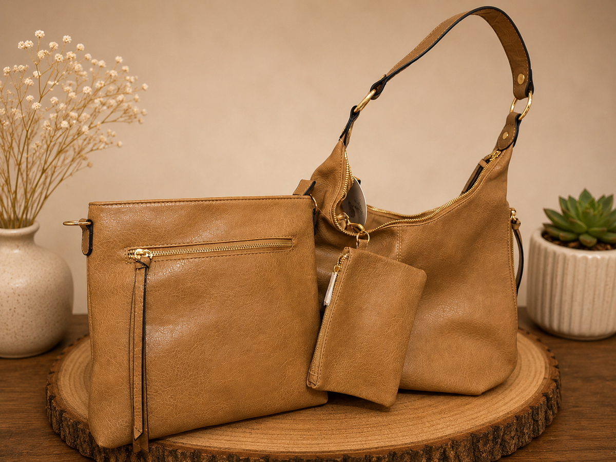 Light Brown Leather Bag Set
