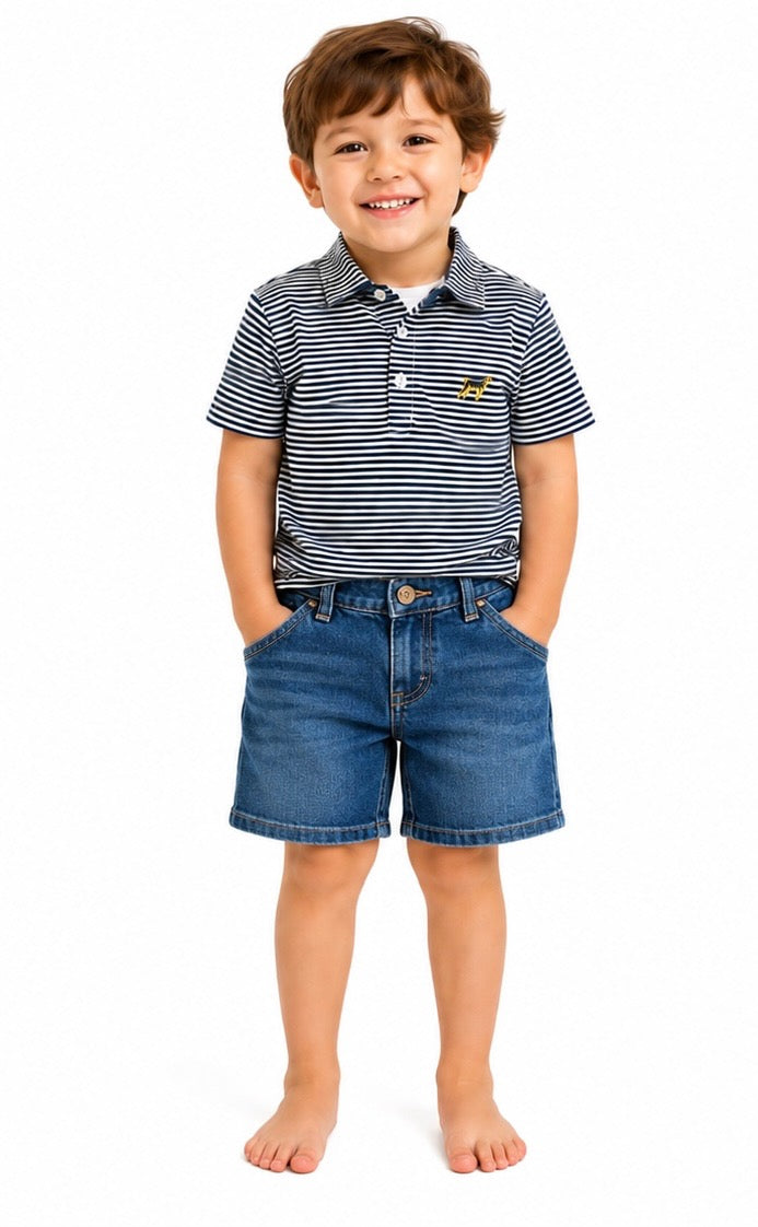 Kid's Blue Striped Polo