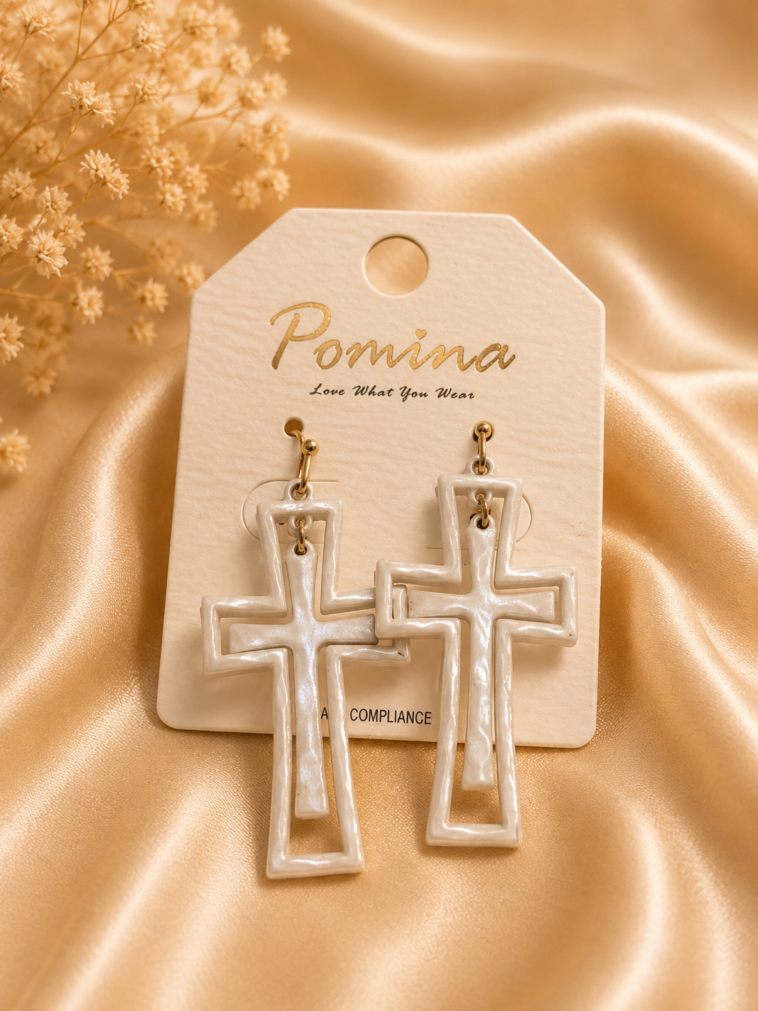 Cross Earrings - Pearl Finish
