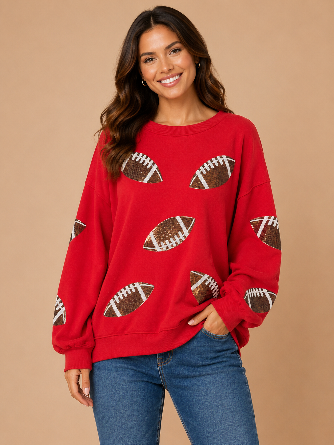 Red Sequin-Football Top