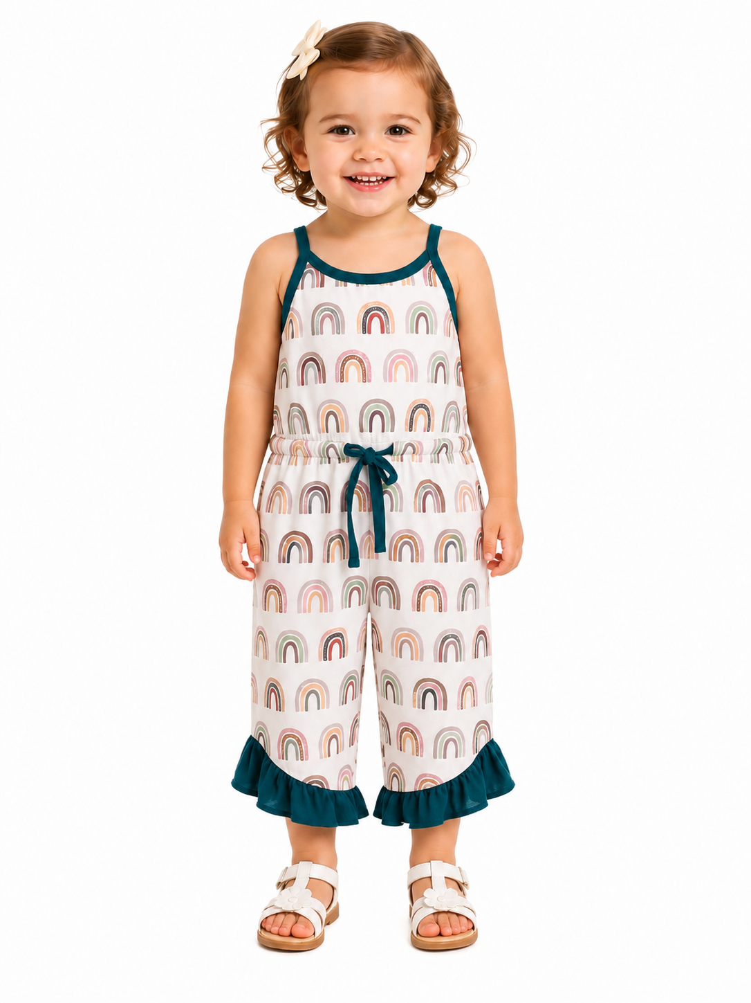 Girl's Rainbow Jumpsuit with Ruffle Hem