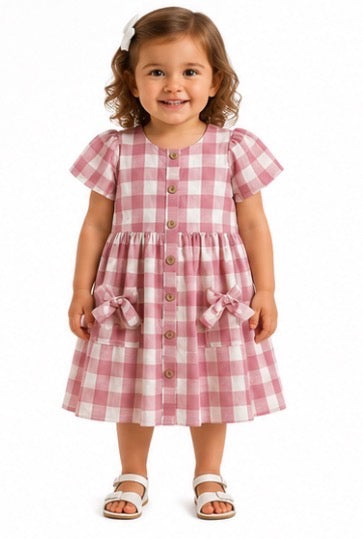 Girl's Gingham Dress with Bows
