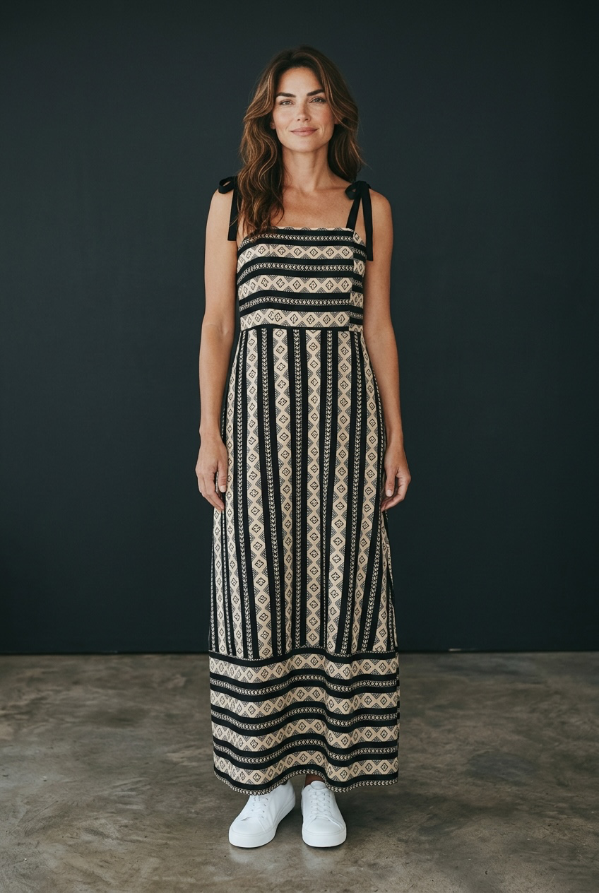 Black and Cream Tribal Striped Dress
