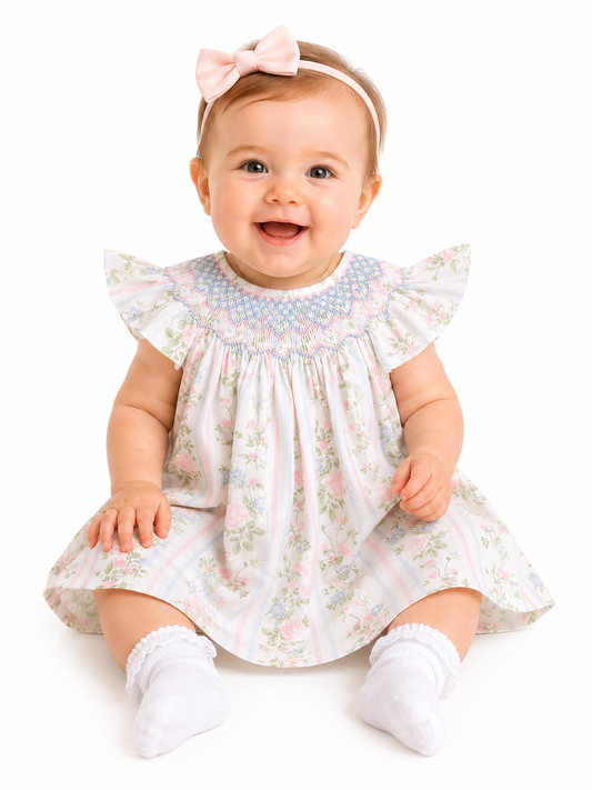 Infant Rose Striped Smock Dress