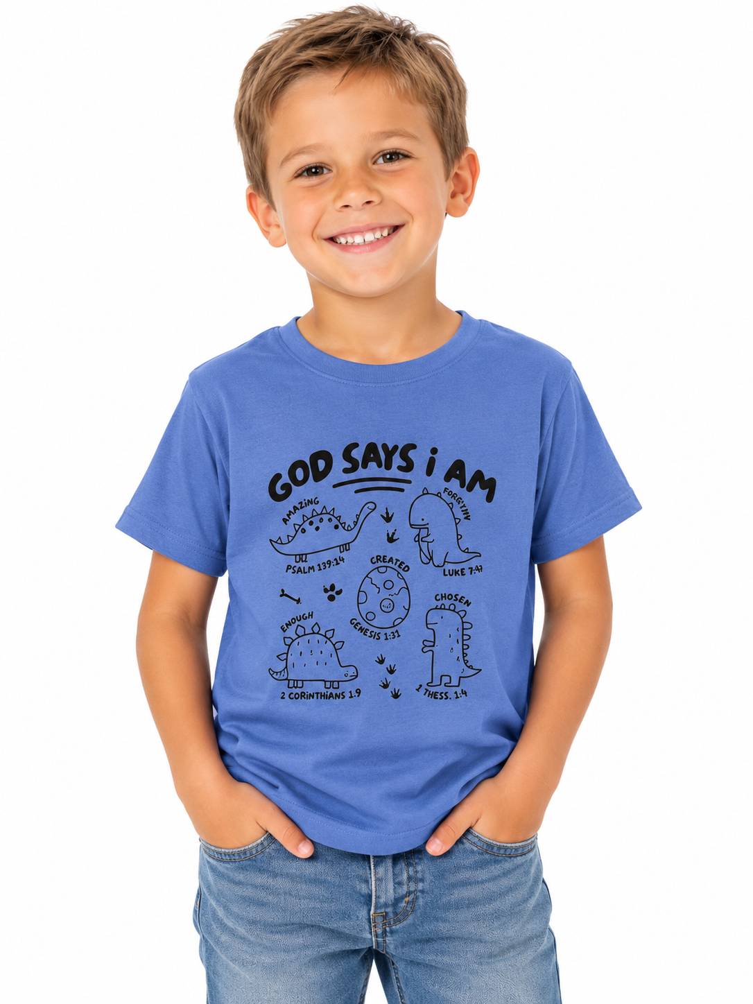 Kid's Blue God Says I Am T-Shirt