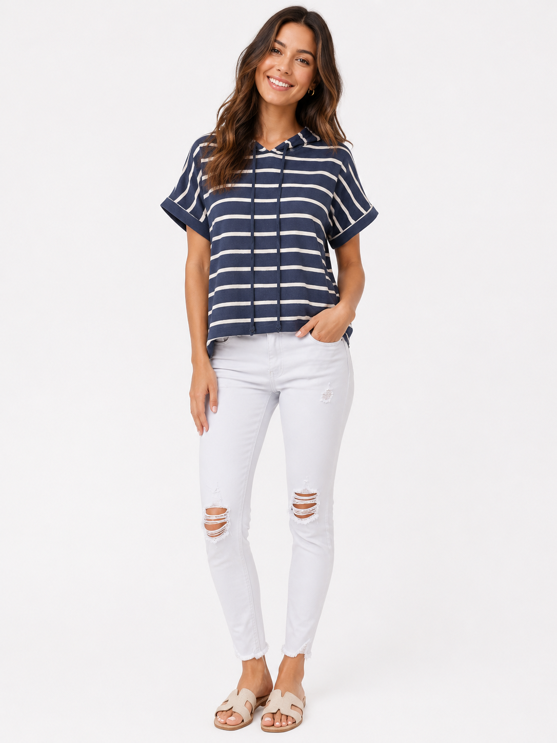 Carole Christian Navy Striped top with Hood
