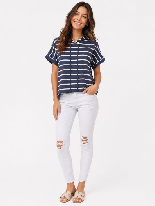 Carole Christian Navy Striped top with Hood