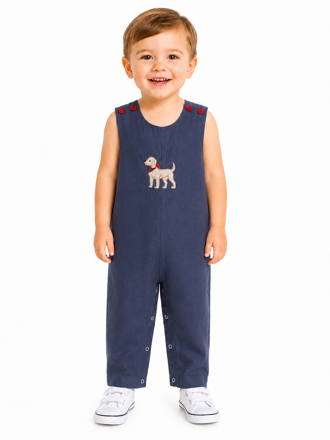 Boy's Navy Dog Smock Jumpsuit