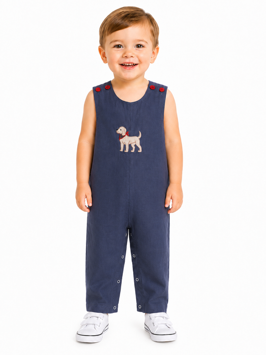 Boy's Navy Dog Smock Jumpsuit