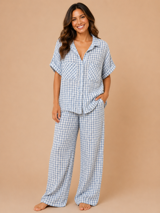 Blue Gingham 2 Piece Set