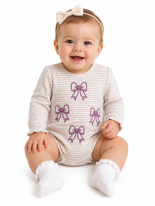 Infant White Bodysuit with Purple Bows