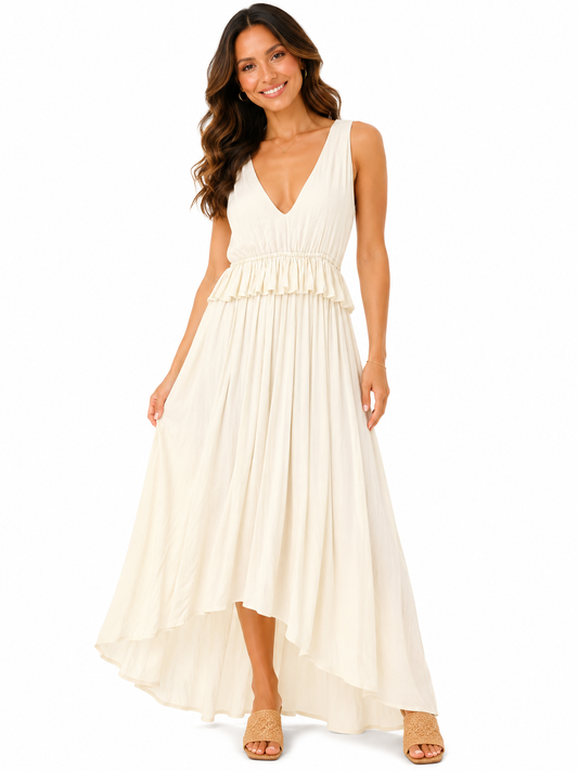 Cream V-Neck Dress