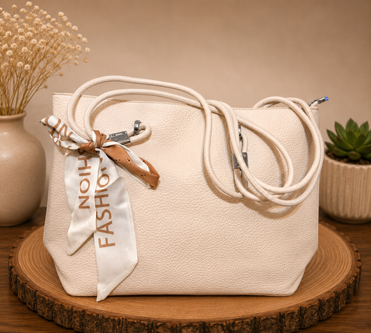 Cream Leather Tote Bag