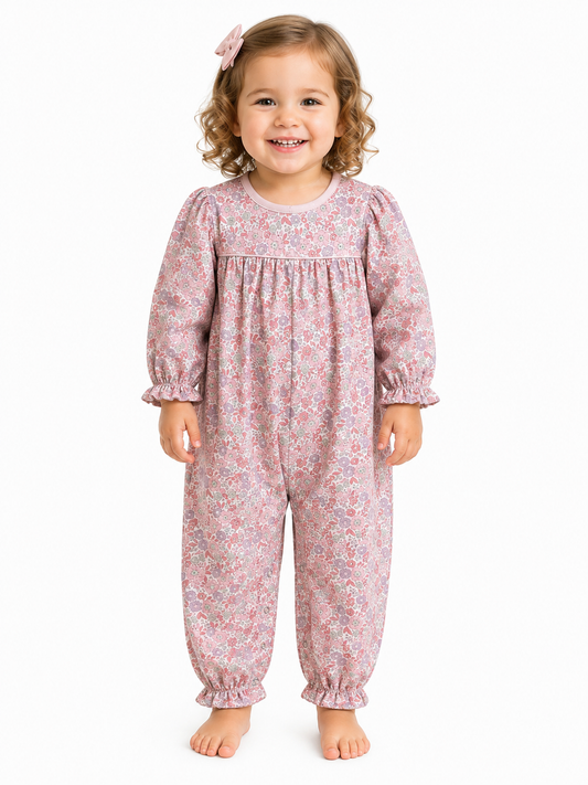 Girl's Floral Jumpsuit with Ruffles
