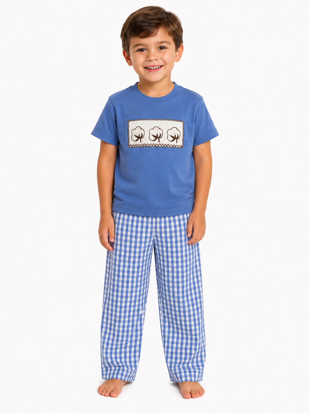 Embroidered Cotton and Blue Gingham outfit