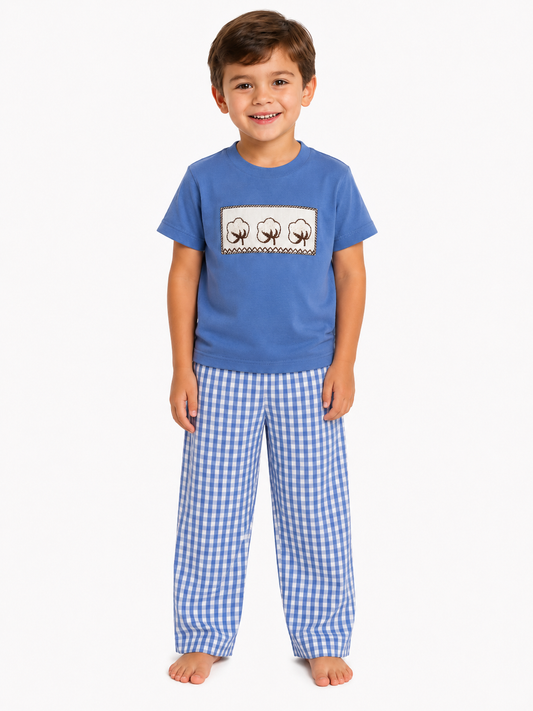 Embroidered Cotton and Blue Gingham outfit