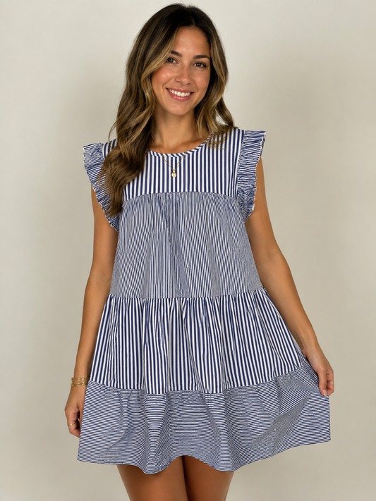 Carole Christian Flowy Pinstripe Dress