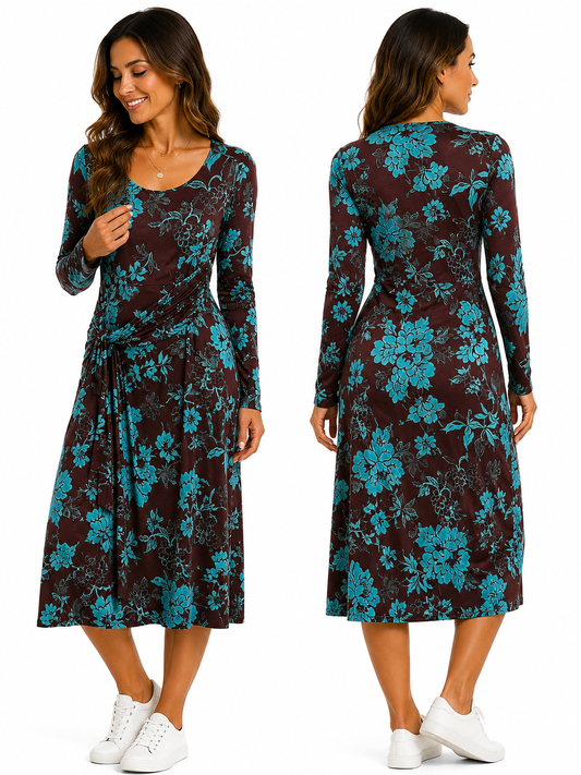 Brown and Teal Floral Dress