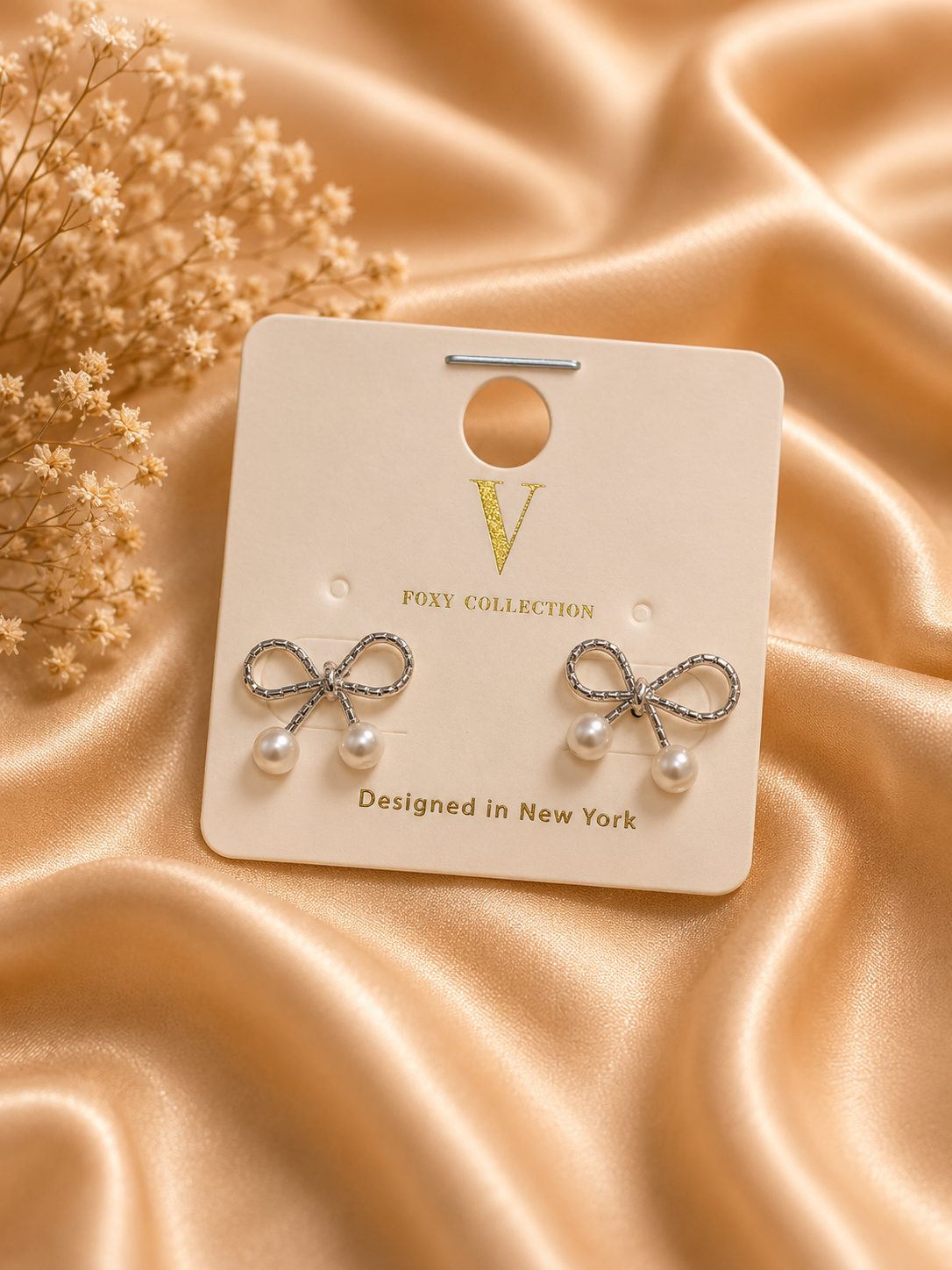 Bow Pearl Earrings - Silver