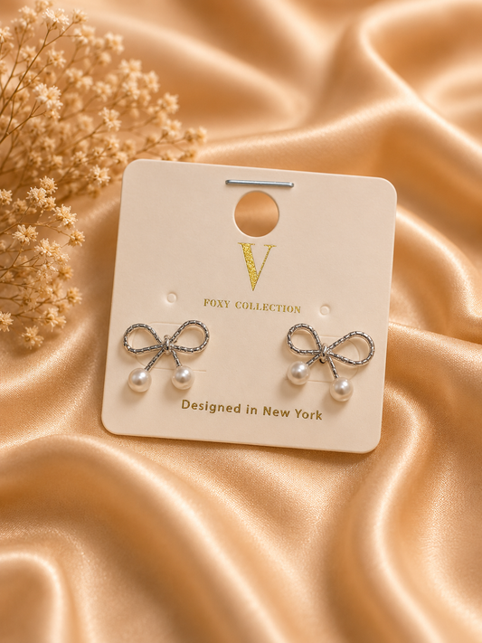 Bow Pearl Earrings - Silver