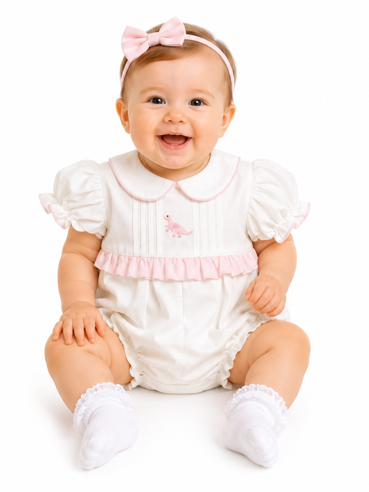 Infant Pink Dinosaur Bodysuit with Collar