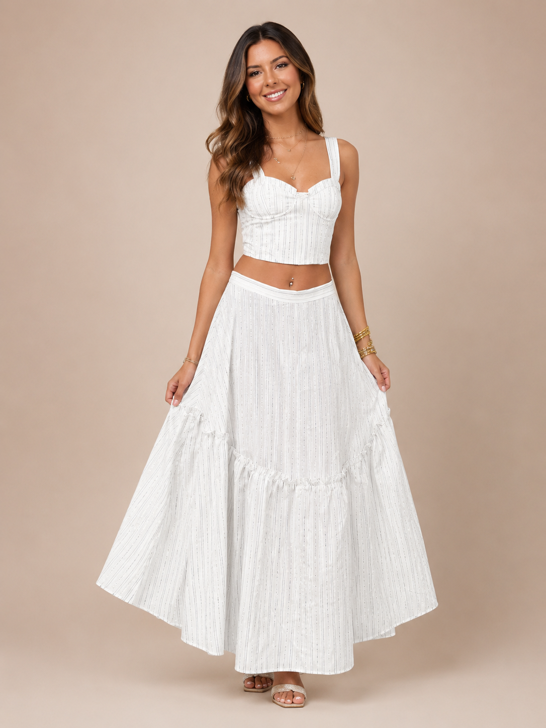 Pinstripe 2 Piece Set with Corset Top