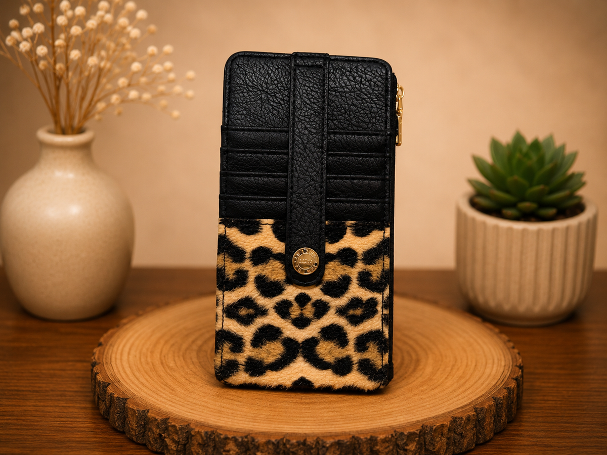 Black and Cheetah Leather Wallet