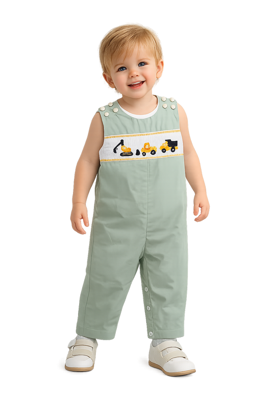 Boy's Green Construction Smock Jumpsuit