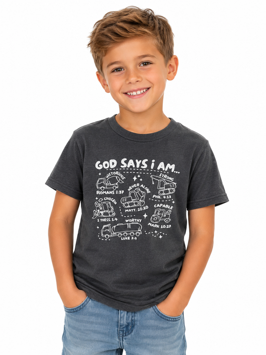 Kid's Grey God Says I Am T-Shirt