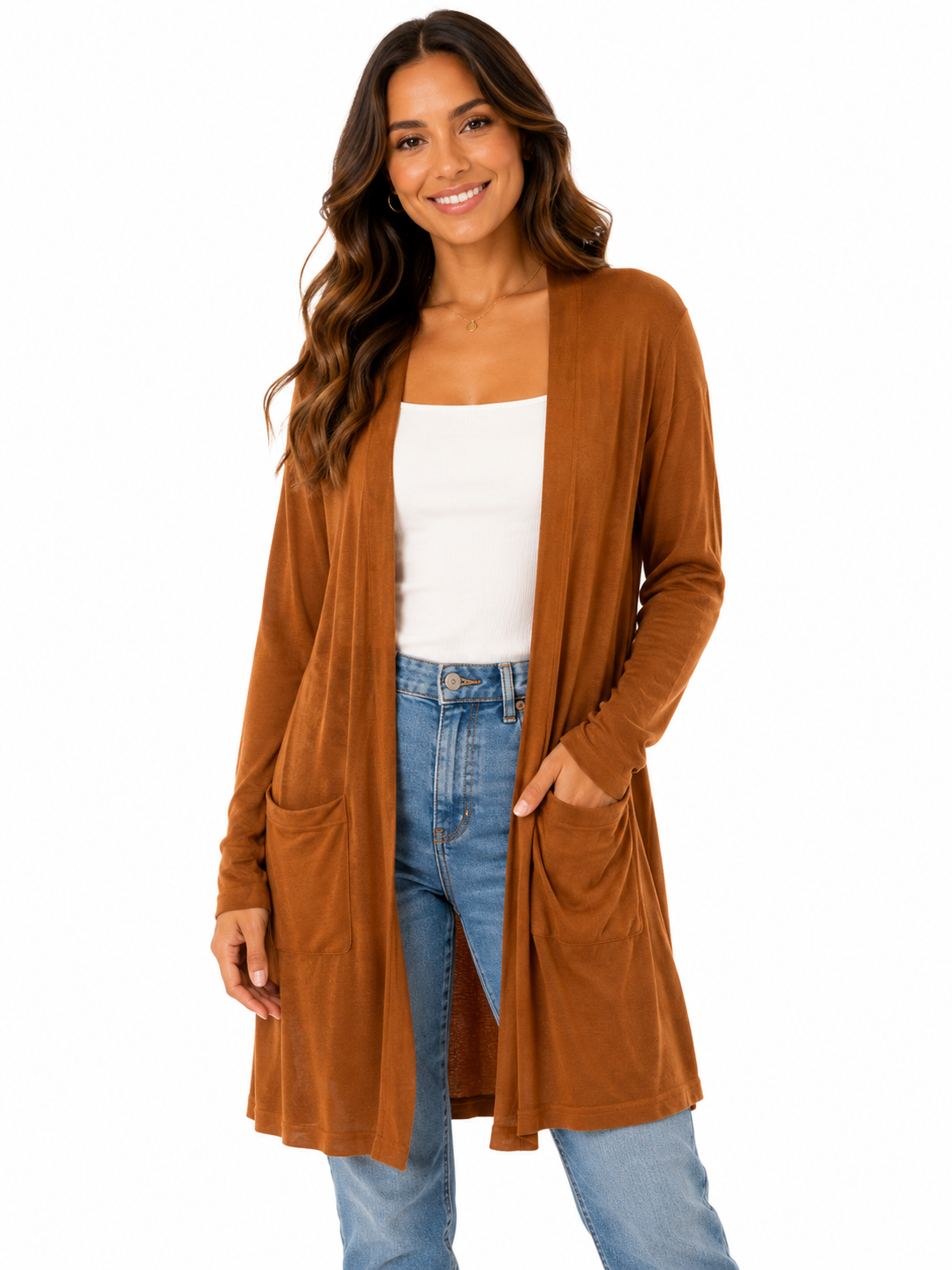 Long Cotton Cardigan with Pockets
