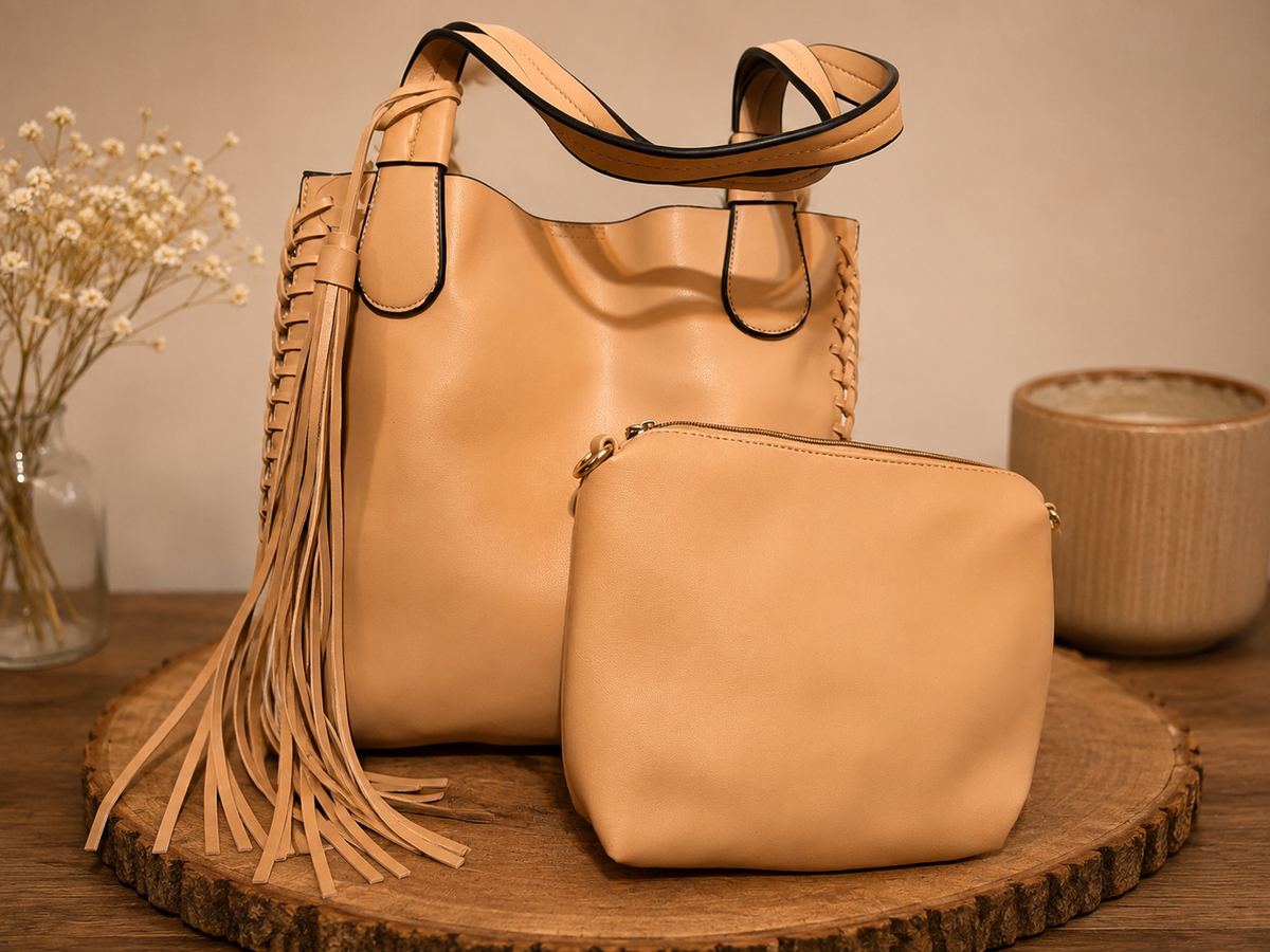 Tan Tassel Bag Set