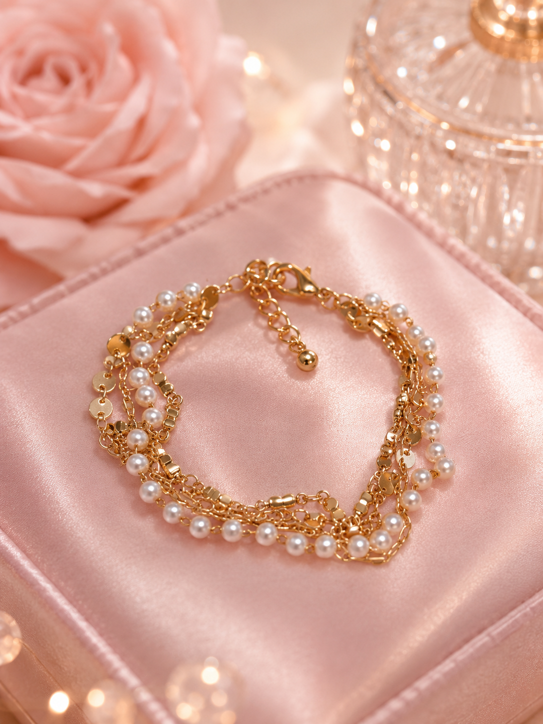 Pearl Bracelet with Gold Chain