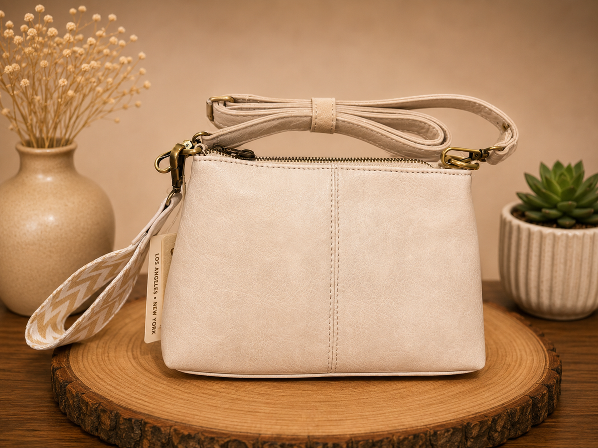 Cream Leather Cross Body Bag