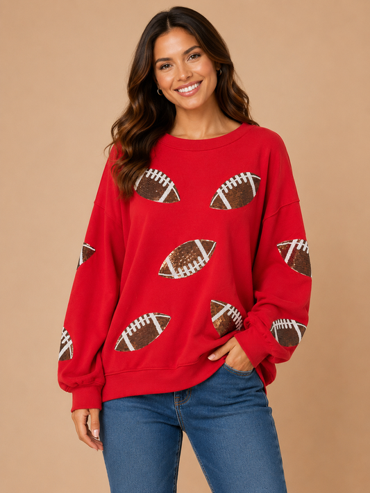 Red Sequin-Football Top