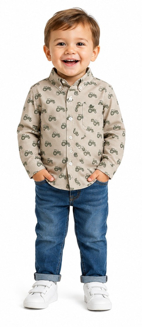 Boy's Tractor Button Up Shirt