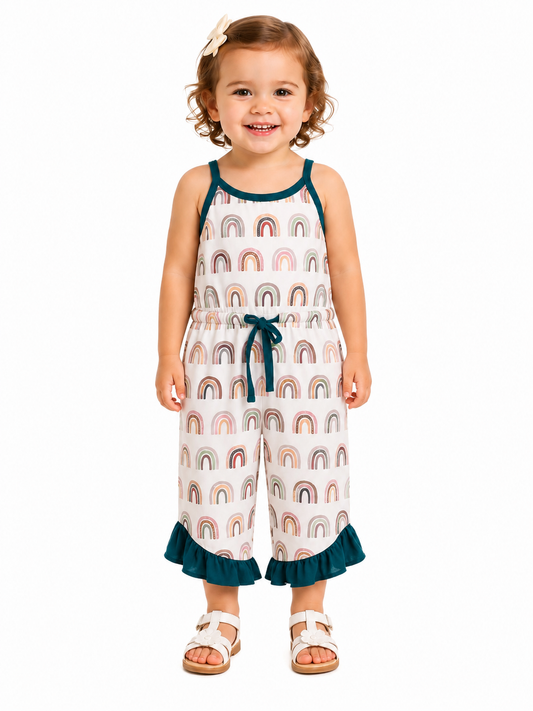 Girl's Rainbow Jumpsuit with Ruffle Hem