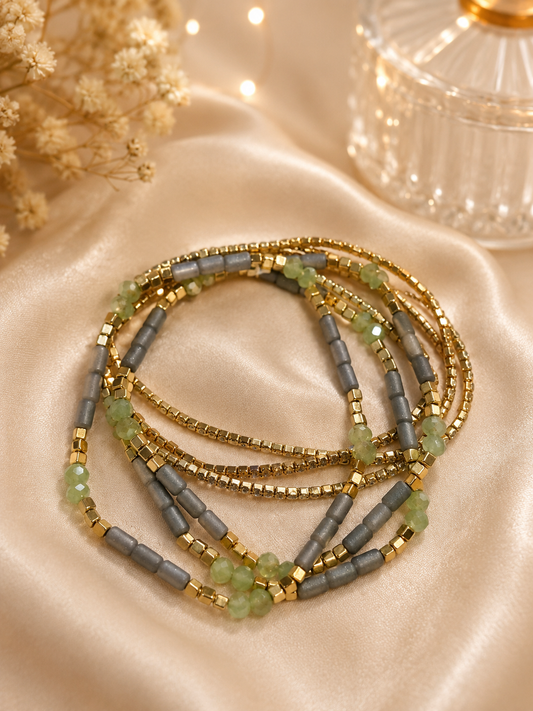 Jade Beaded Necklace with Gold