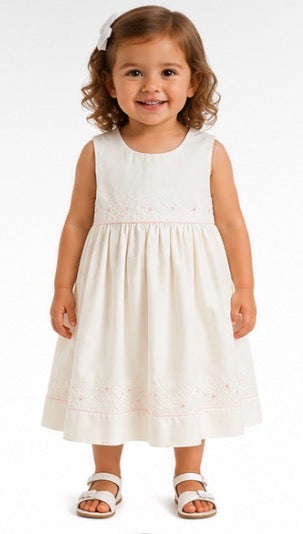 Girl's White Dress with Pink Flowers