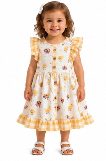 Girl's Yellow Dress with Ruffle Sleeves