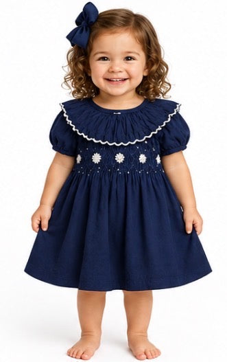 Girl's Navy Blue Smock Dress
