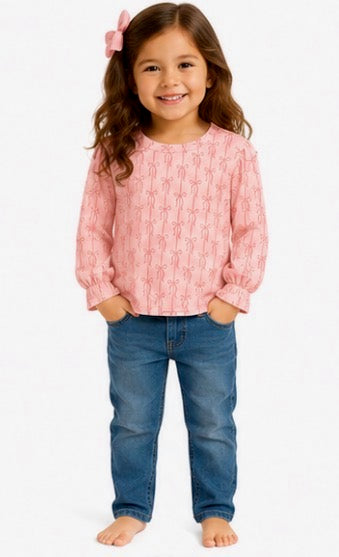 Girl's Pink Bow Longsleeve Top