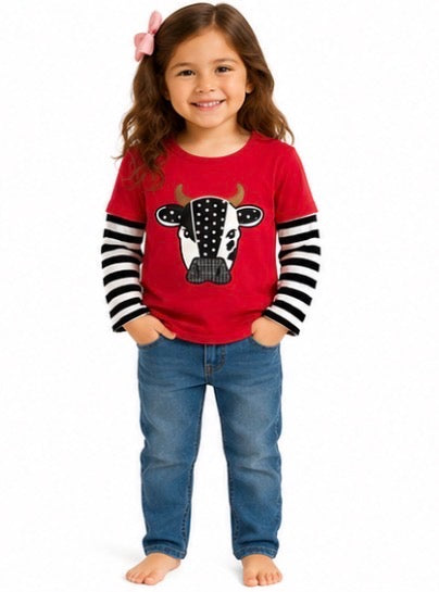 Girl's Red Cow Shirt