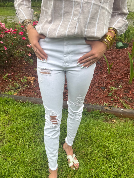 White Distressed Skinny Jeans