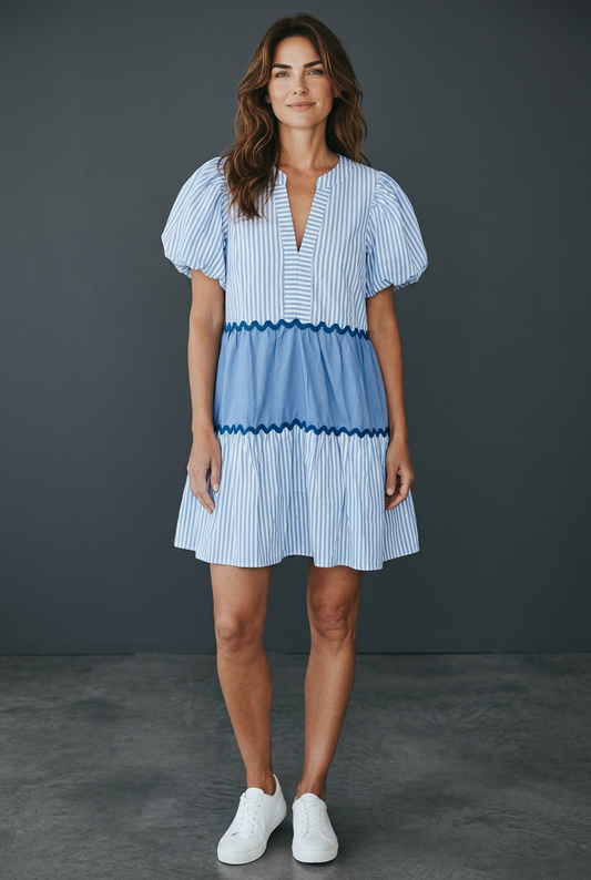 Carole Christian Puff Sleeve Flowy Dress