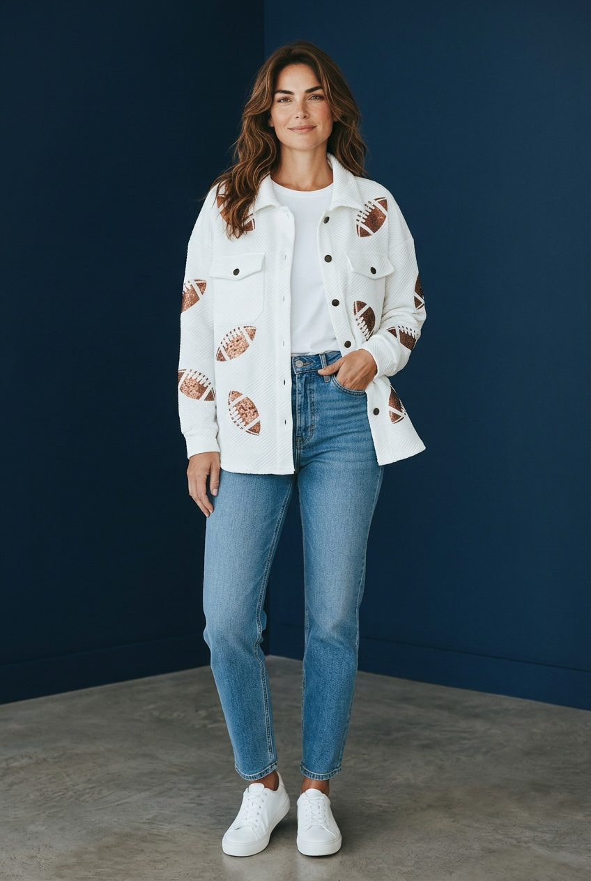 White Sequin-Football Cardigan